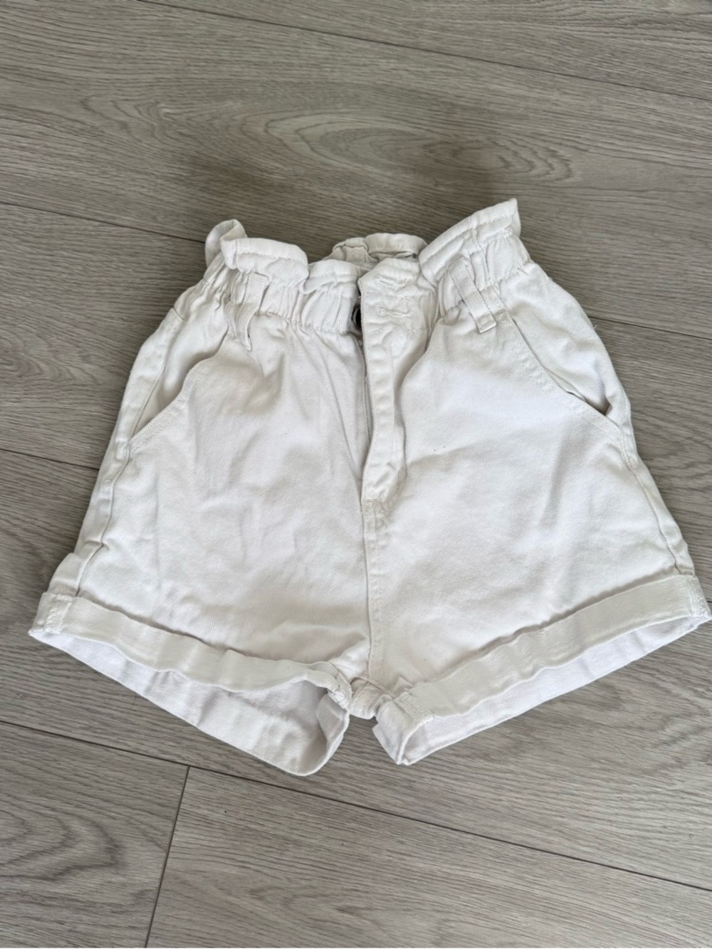 White Ruched Jean Shorts